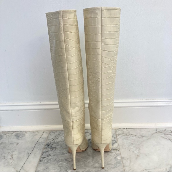 PARIS TEXAS Embossed Croco Bone China Cream Tall Stiletto Boots - Picture 6 of 16